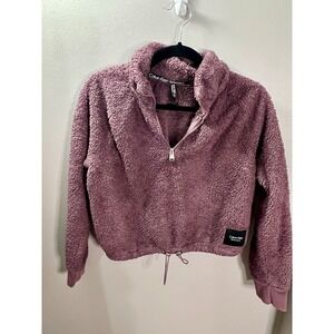 Calvin Klein Performance Mauve Sherpa Fleece Quarter Zip Pullover Cropped Medium